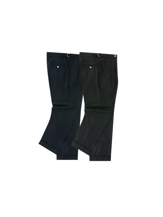  [Easy line] Two tuck Easy Trousers (Black)