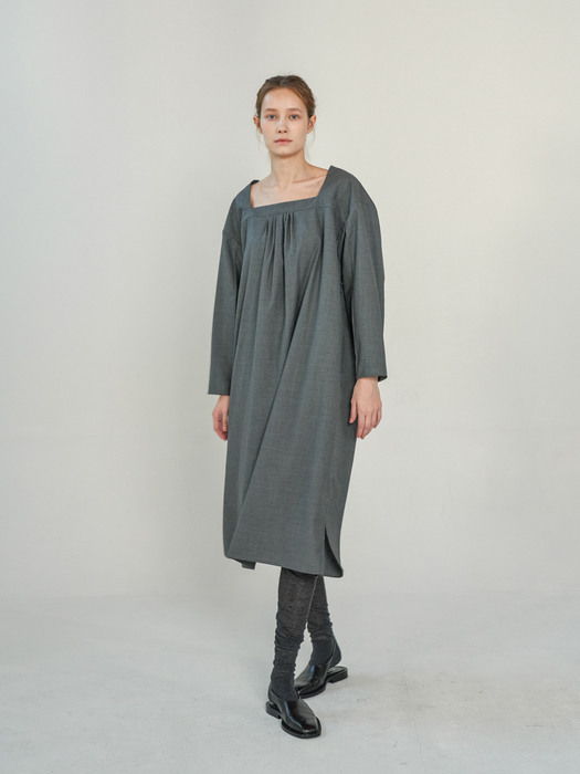 Wool open dress (Gray)