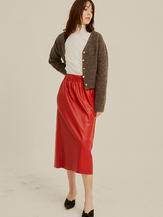 Sporty Leather Midi Skirt_Red