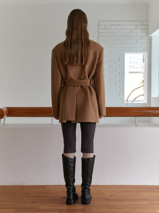 SIENNA semi-double brest belted half coat_Camel