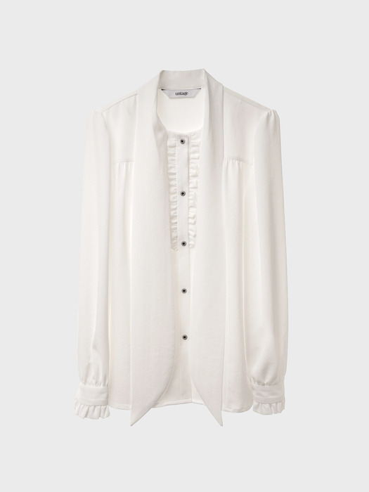 Pussy-Bow Ruffled-Placket Blouse[White(WOMAN)]_UTS-FS47 
