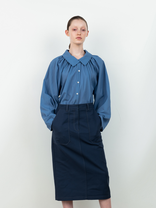 H-line Stitch Skirt_Blue