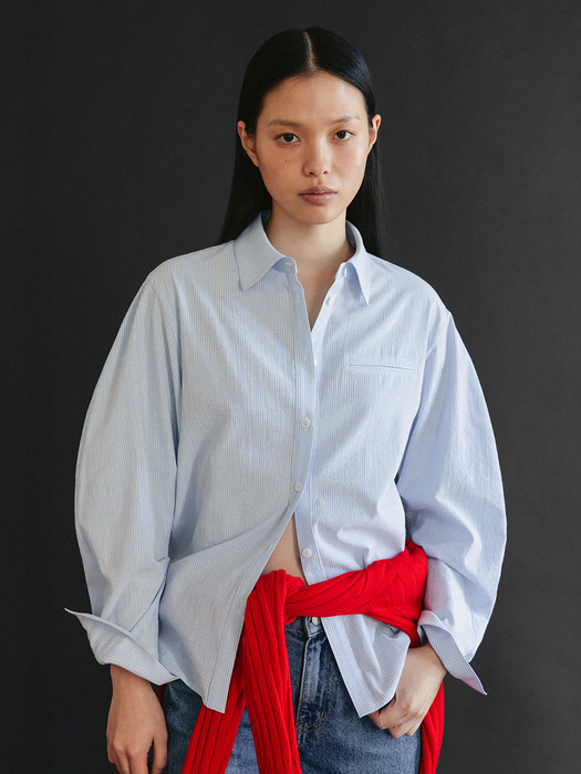 [9차]WATERLOO Volume sleeve shirt (Blue stripe/Ivory/Sky blue)