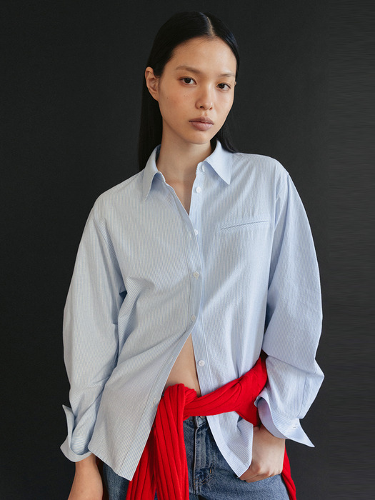 [9차]WATERLOO Volume sleeve shirt (Blue stripe/Ivory/Sky blue)