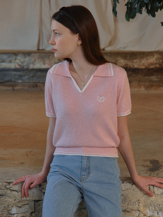 TWO-TONE COLLAR KNIT PINK