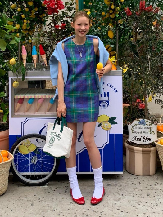 PISA Sleeveless mini one piece (Green tartan check)