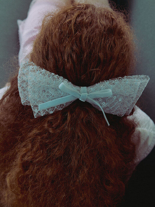 Blue Sequin Ribbon Hair Pin