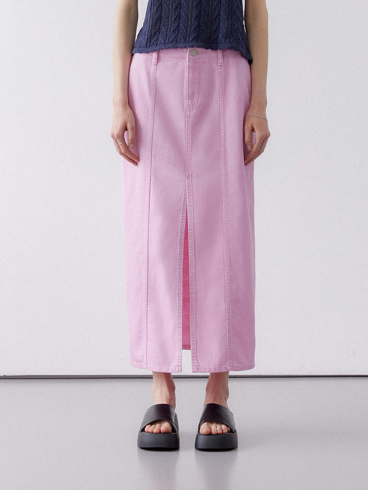 front slit long skirt pink