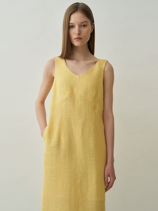 linen v dress [Italian fabric] (yellow)