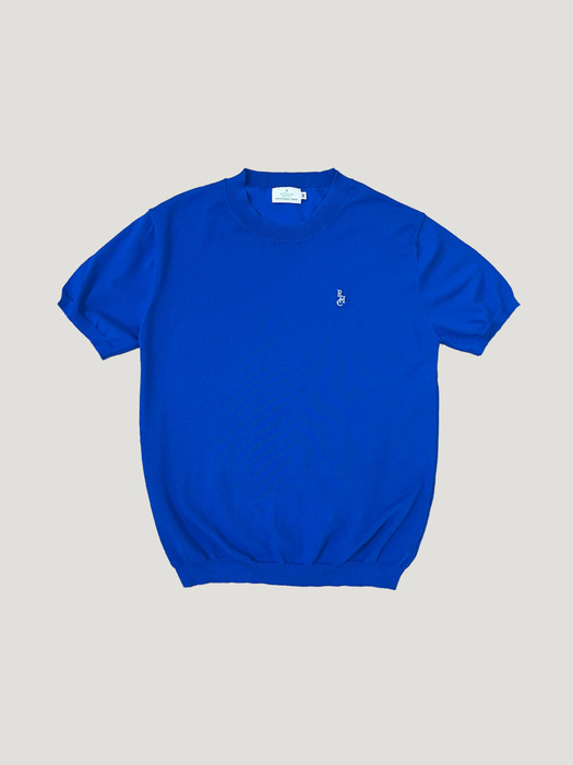 Knit half sleeve t-shirt blue