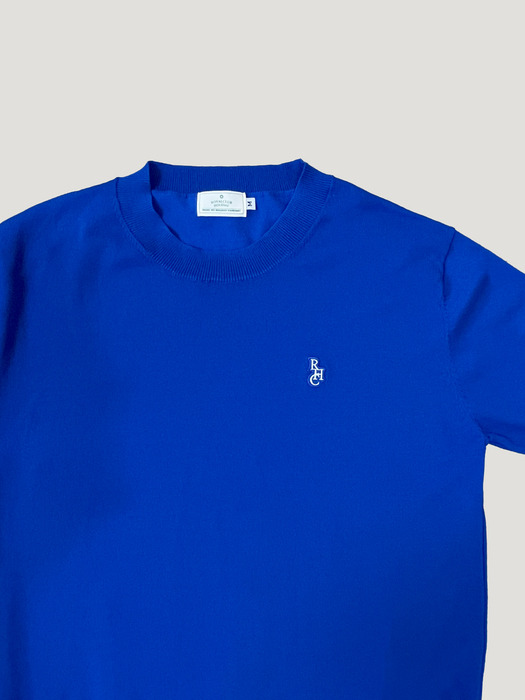Knit half sleeve t-shirt blue