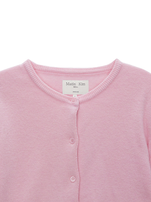TYPO PATCH ROUND CARDIGAN IN PINK