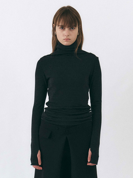 Layered Turtle Neck Top (Charcoal)