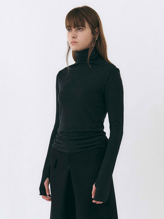 Layered Turtle Neck Top (Charcoal)