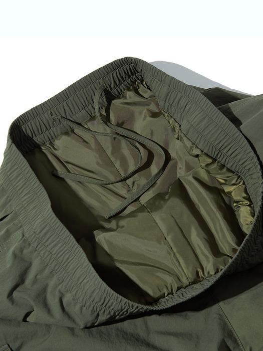 Padded Nylon Parachute Cargo Pants_Olive Khaki