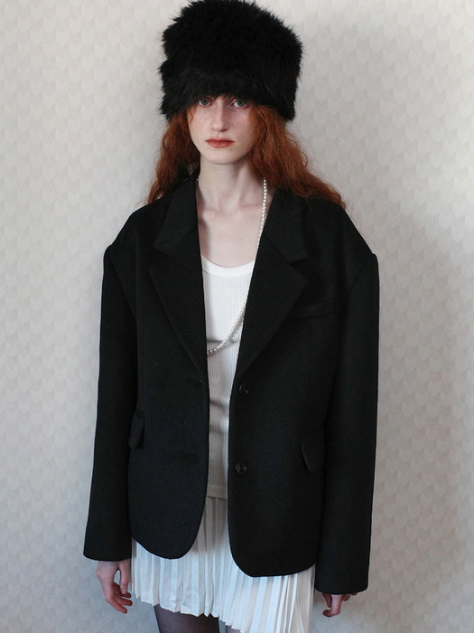 Wool classic blazer half coat. Black