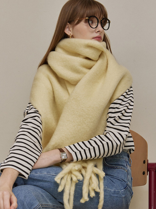 Wool long wide muffler - yellow