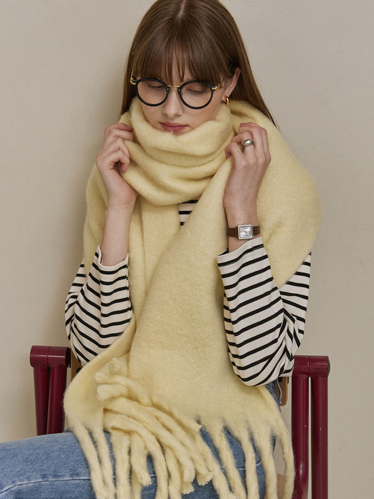 Wool long wide muffler - yellow