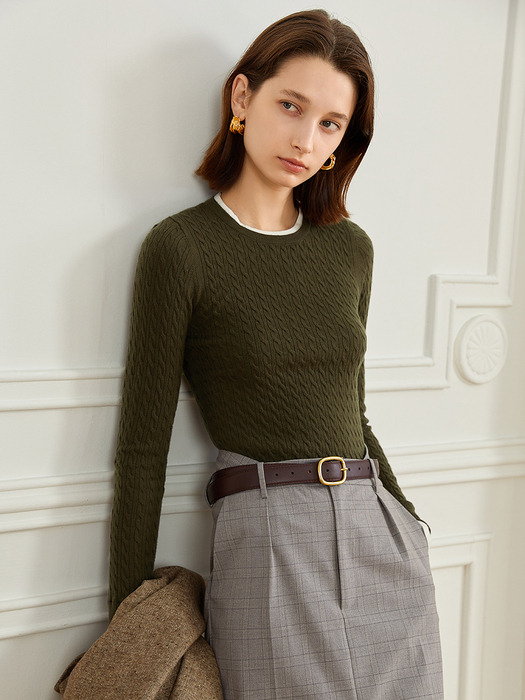 YY_Cable pullover knitted top_GREEN