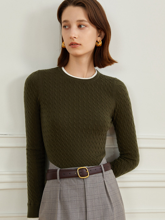 YY_Cable pullover knitted top_GREEN