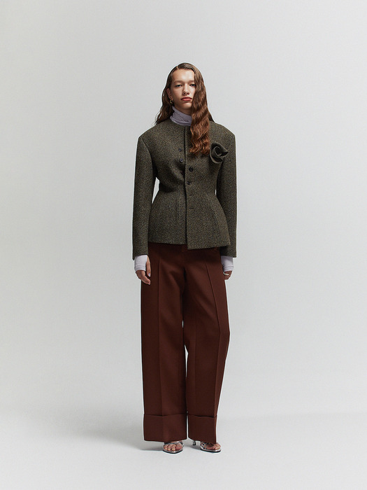 [단독] CORSAGE CLASSIC ROUND-NECK JACKET_KHAKI