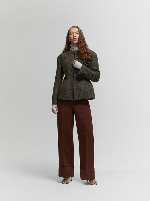 [단독] CORSAGE CLASSIC ROUND-NECK JACKET_KHAKI