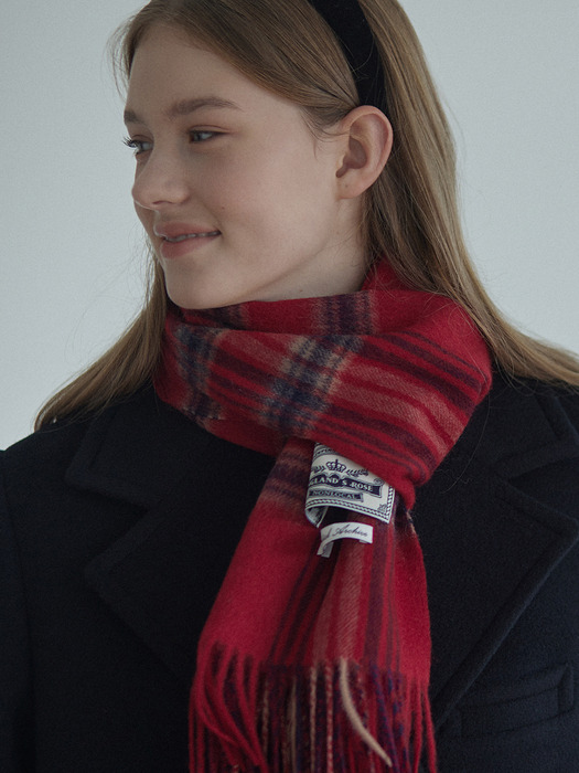 Daily Check Wool Muffler - Red Check