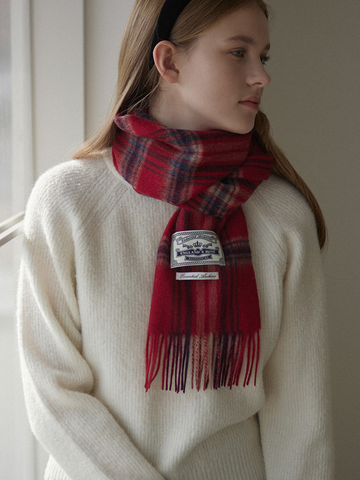 Daily Check Wool Muffler - Red Check