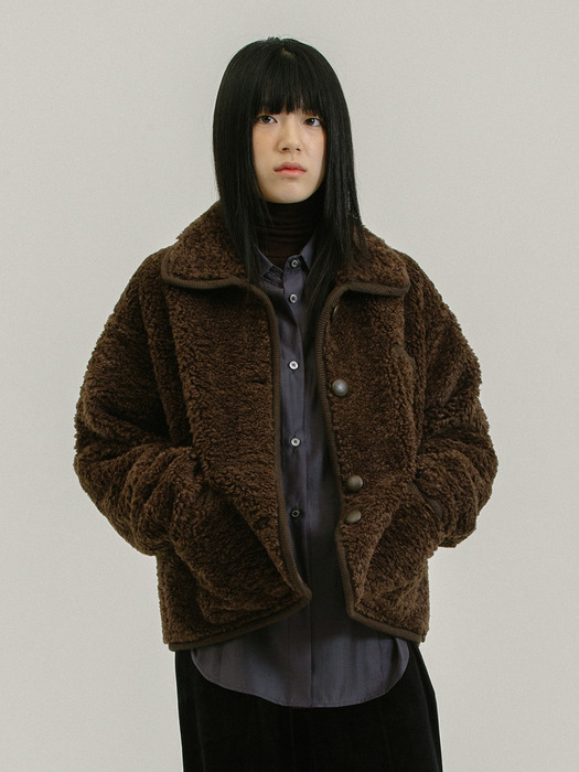 Eco Button Shearling Jacket_Brown