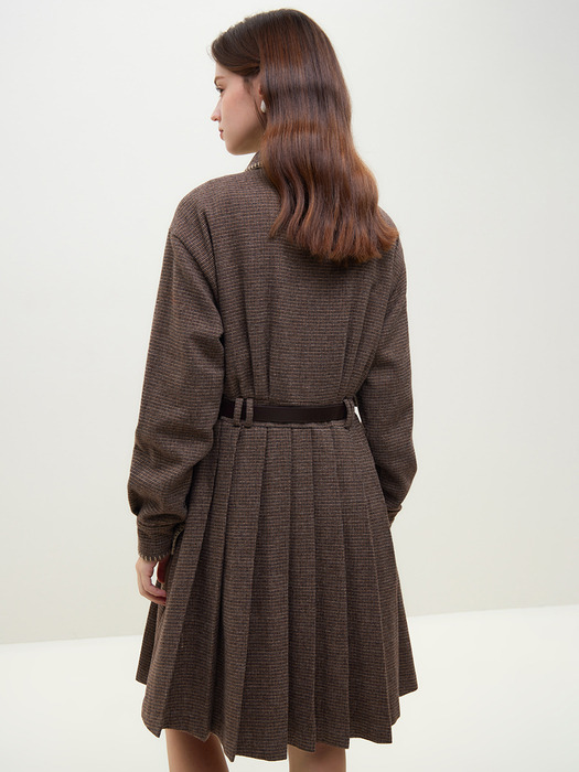 WD_Brown plaid woolen shirt dress