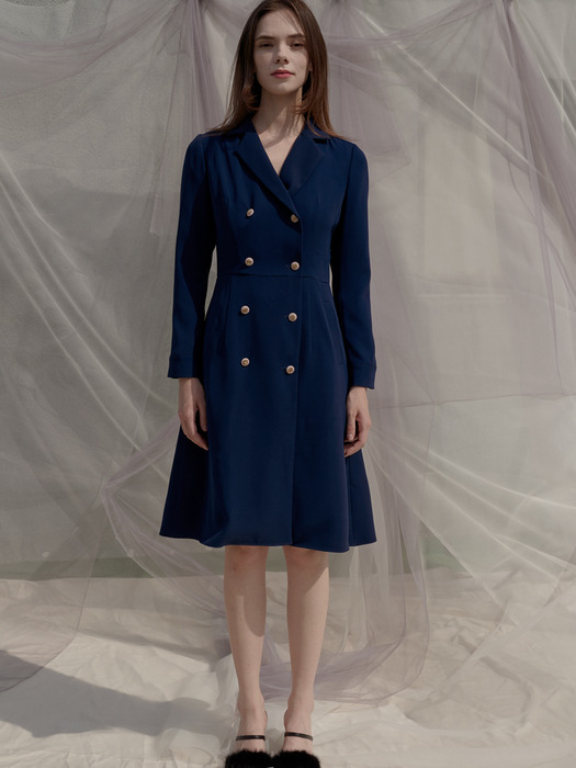 Double Button Trench Style Dress_Navy
