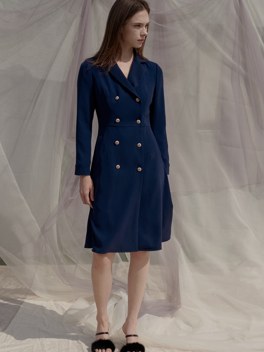Double Button Trench Style Dress_Navy