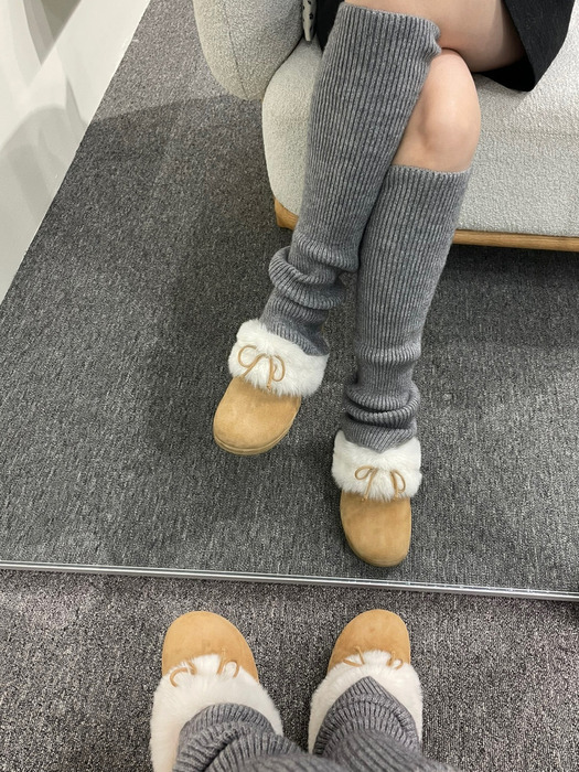 [단독]shearling Round&Round Ribbon flatform Mule