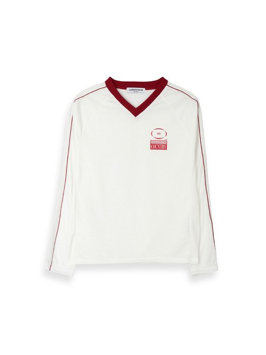 Vneck Sporty heritage logo Jersey Long sleeve Ivory