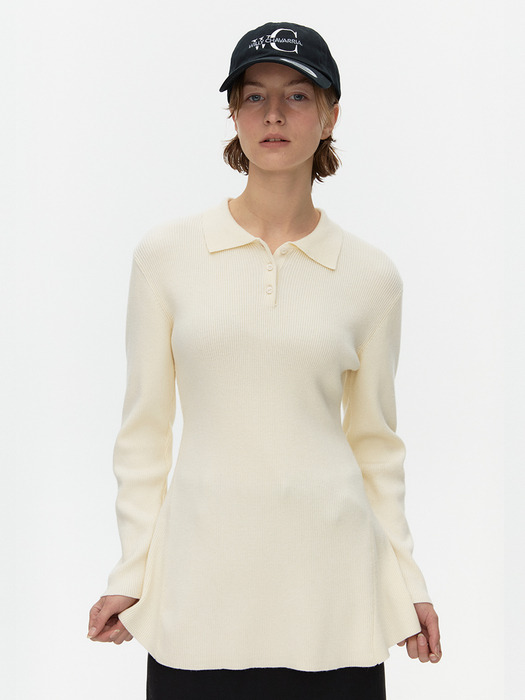 Flared Polo Sweater_IVORY