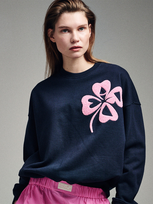 SWEATSHIRT CLOVERMARDI BOUCLE_NAVY PINK