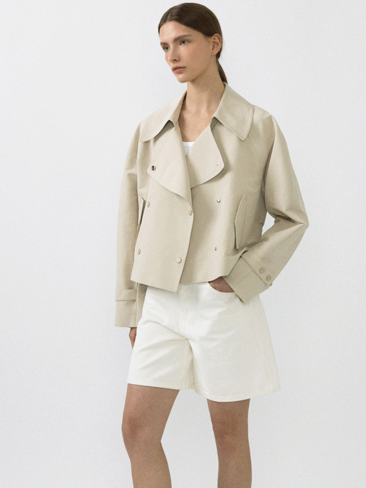DOUBLE BUTTON TRENCH COAT_LIGHT BEIGE