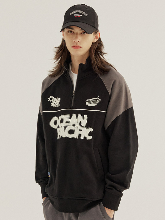 OCEAN Y2K HALF ZIP SWEAT SHIRT [BLACK]