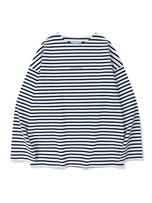 Pinstripe Embroidered Long-Sleeved T-Shirt (ROYAL NAVY)