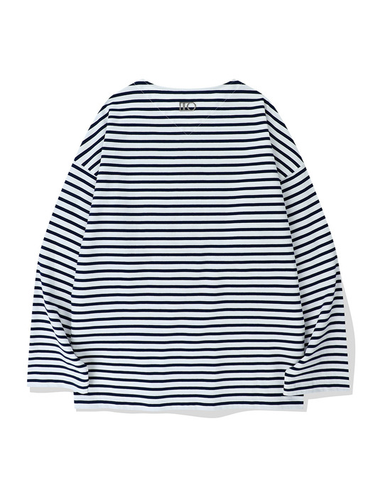 Pinstripe Embroidered Long-Sleeved T-Shirt (ROYAL NAVY)