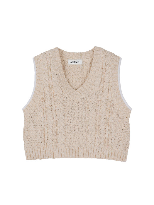 Cotton Cable V-Neck Knit top (Ivory)