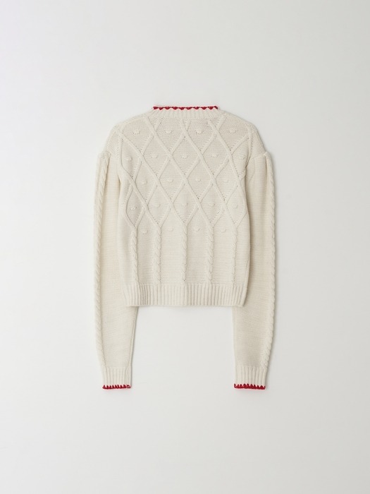 Flower Puff Sleeve Knit Cardigan - Ivory
