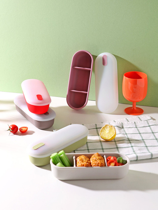 국내제작 실리콘 칸분리형 밀폐 도시락통 5colors