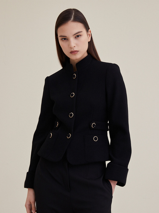 Long Sleeve Tweed Jacket- Black