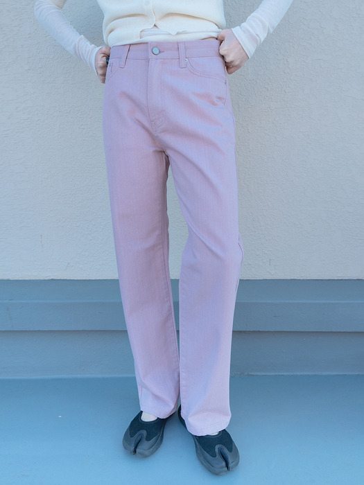 WASHED STRAIGHT COLOR JEANS_LIGHT PINK