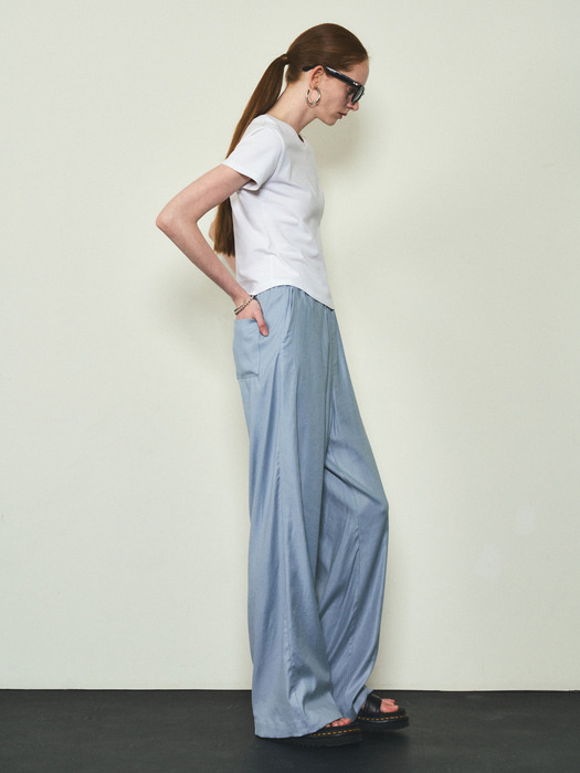 Linen Wide Banding Pants_CTB524(Light Blue)