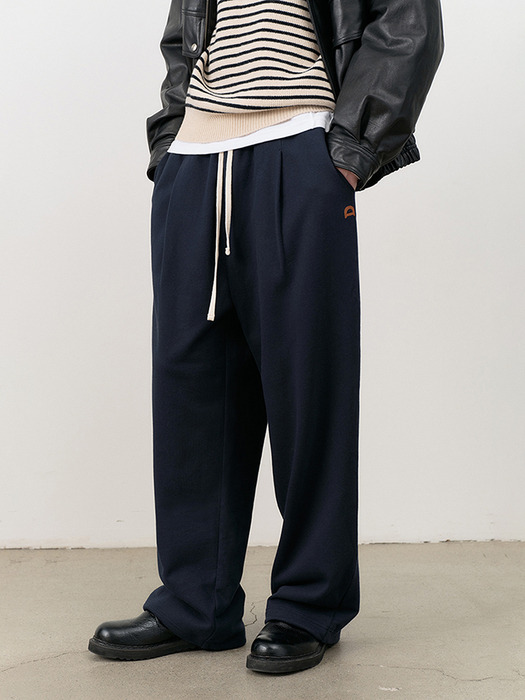 UNISEX LEATHER LOGO WIDE SWEAT PANTS FRENCH NAVY_M_UDPA4C102N2