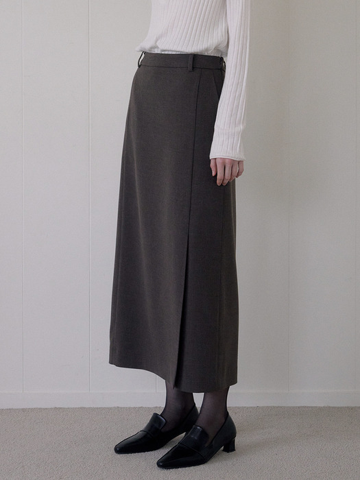 CLASSIC WOOL SLIT SKIRT_LIGHT BROWN