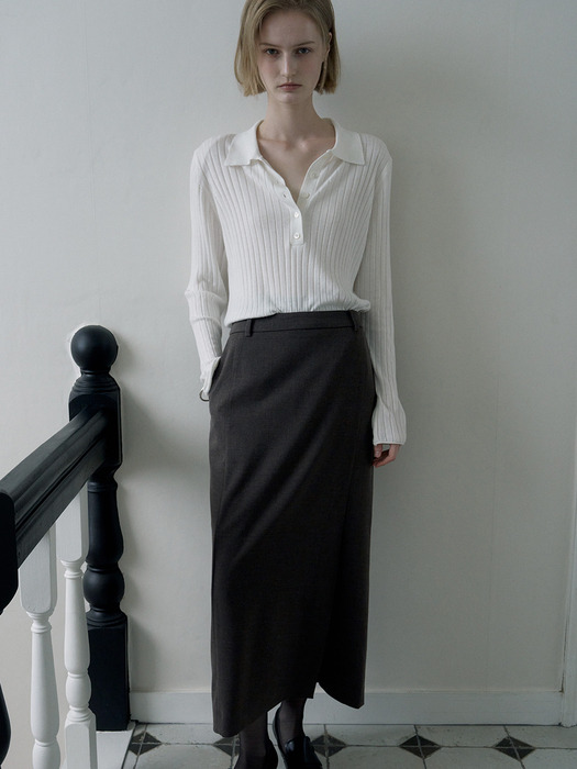 CLASSIC WOOL SLIT SKIRT_LIGHT BROWN