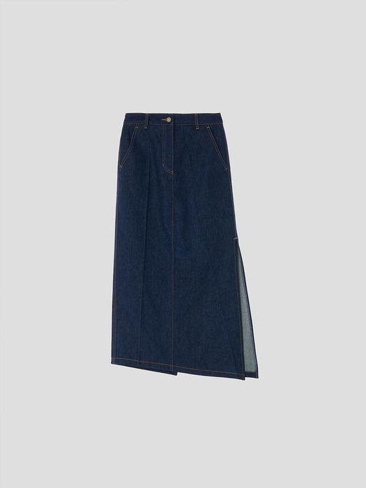 [단독]ASYMMETRIC LONG DENIM SKIRT (BLUE)